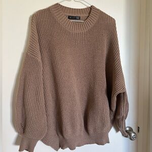 DAZY Eyelet Detail Ribbed Knit Drop Shoulder Sweater (khaki)